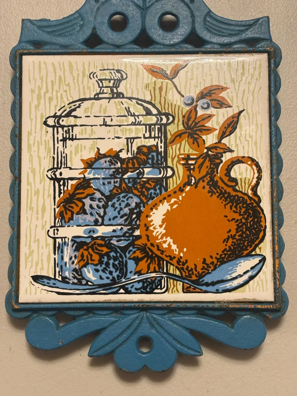 Vintage Mid Century Japan Cast Iron Ceramic  Trivet